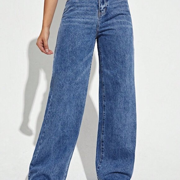 Dark Wash Casual Women's High Waist Wide Leg Jeans - Picture 6 of 6